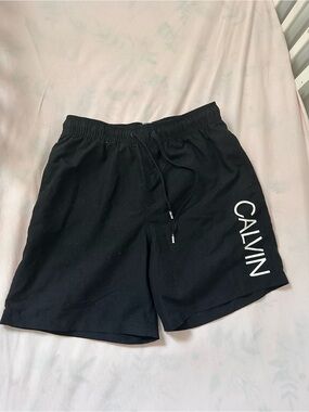 Calvin Klein Black Men's Swim Shorts with Vertical Logo